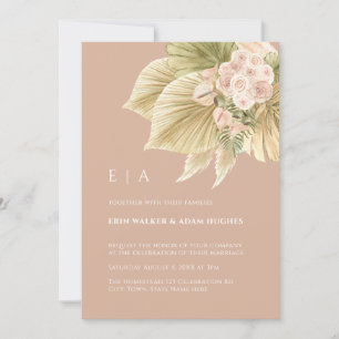 Invitation Boho Floral Pampas Grass Palm Dusty rose Mariage