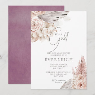 Invitation Boho Floral Pampas Grass Palmetto Baby Girl Douche