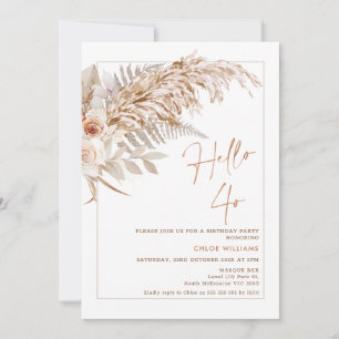 Invitation Boho Floral Pampas Herbe Bonjour 40 Anniversaire I