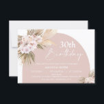 Invitation Boho Floral Pampas Palm Roses 30e anniversaire<br><div class="desc">Boho Floral Pampas Palm Roses 30e anniversaire Invitation Cette invitation bohème d'anniversaire peut être utilisée pour n'importe quel âge et dispose de deux arrangements floraux bohème avec l'herbe de pampas, feuilles de palmiers et roses dans différentes nuances. L'arrière - plan est blanc et une large arche rousse. Cette invitation boho...</div>