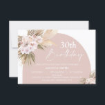 Invitation Boho Floral Pampas Palm Roses 30e anniversaire<br><div class="desc">Boho Floral Pampas Palm Roses 30e anniversaire Invitation Cette invitation bohème d'anniversaire peut être utilisée pour n'importe quel âge et dispose de deux arrangements floraux bohème avec l'herbe de pampas, feuilles de palmiers et roses dans différentes nuances. L'arrière - plan est blanc et une large arche rousse. Cette invitation boho...</div>