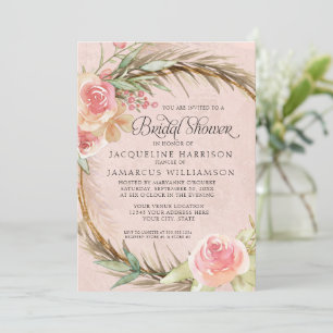 Invitation BOHO Floral Pampas Rose Aquarelle Wreath