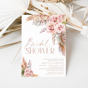 Invitation Boho Floral Pampas Rose Gold Fête des mariées