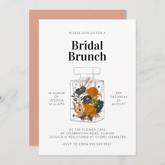 Invitation Boho Floral Parfum Bridal Brunch Rose Douche (Devant / Derrière)