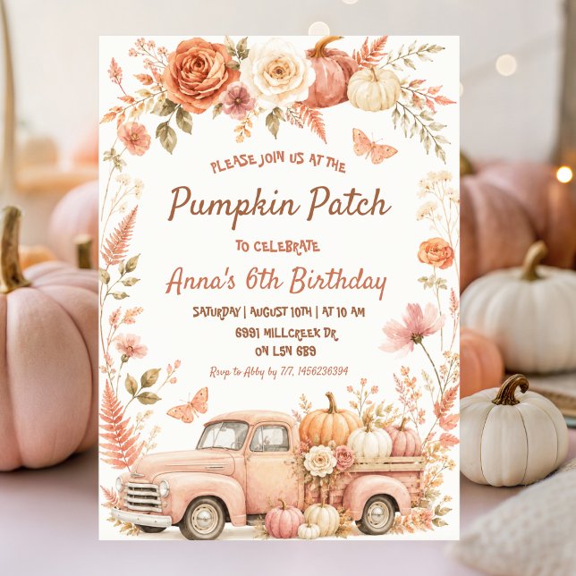 Invitation Boho Floral Patch de Citrouilles Anniversaire Fête (Créateur téléchargé)