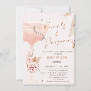 Invitation Boho Floral Pearls Prosecco Fête des mariées