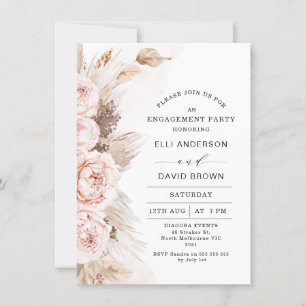 Invitation Boho Floral Peonies Pampas Grass Fiançailles