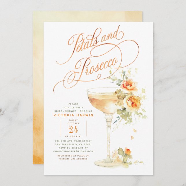 Invitation Boho Floral Petals et Prosecco Fête des mariées (Devant / Derrière)
