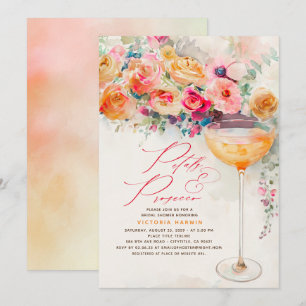 Invitation Boho Floral Petals et Prosecco Fête des mariées