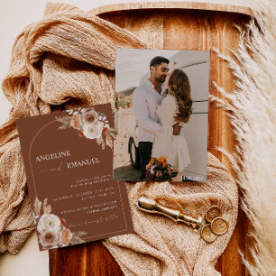 Invitation Boho Floral Photo Wedding Inviter Pampas Grass
