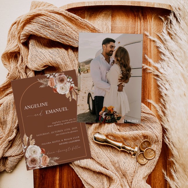 Invitation Boho Floral Photo Wedding Inviter Pampas Grass (Créateur téléchargé)