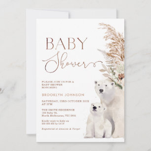 Invitation Boho Floral Polar Bear Cub Baby shower