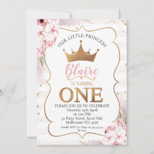 Invitation Boho Floral Princess Crown 1er anniversaire Invita