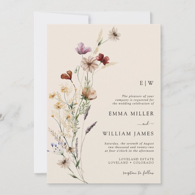 Invitation Boho Floral QR Code Mariage (Devant)