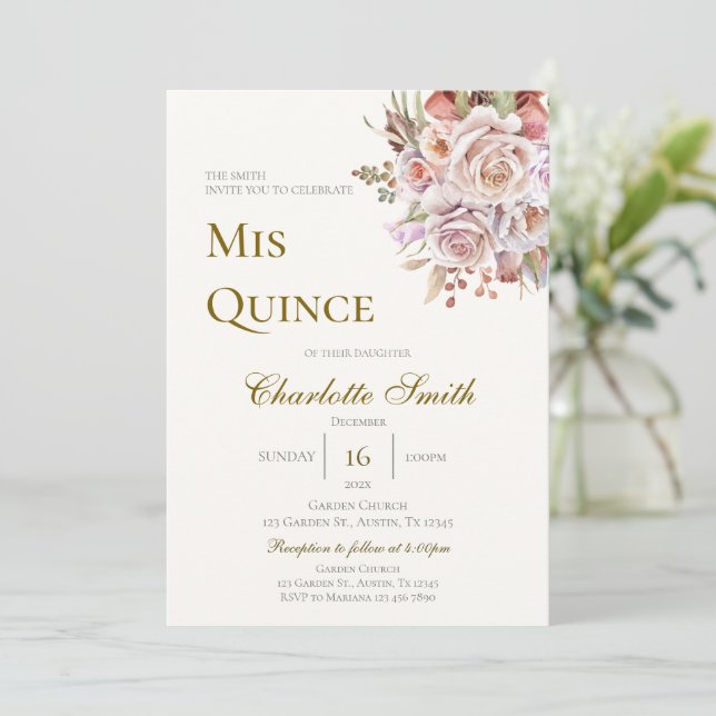Invitation Boho Floral Quinceanera (Debout devant)