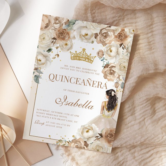 Invitation Boho Floral Quinceanera Champagne Mis Quince Anos (Créateur téléchargé)