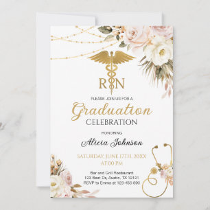 Invitation Boho Floral RN Nursing School Graduation