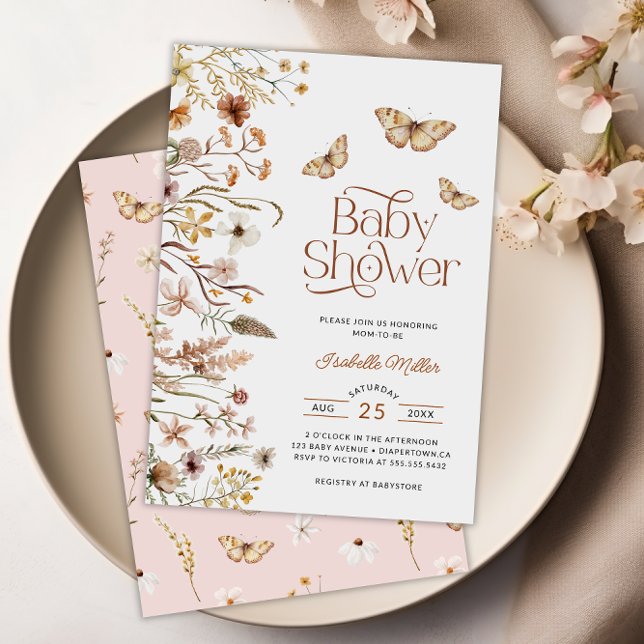 Invitation Boho Floral rose Baby shower fille (Créateur téléchargé)