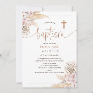 Invitation Boho Floral Rose Gold Calligraphie Baptême