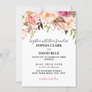 Invitation Boho Floral rose Russe Rose moderne Mariage