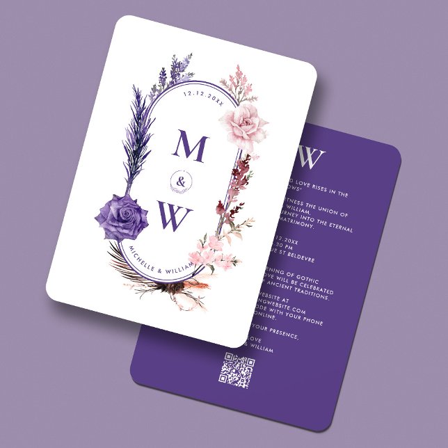 Invitation Boho Floral Roses Mariage esthétique violet rose (Boho Floral Roses Aesthetic Wedding Purple Pink Invitation
)