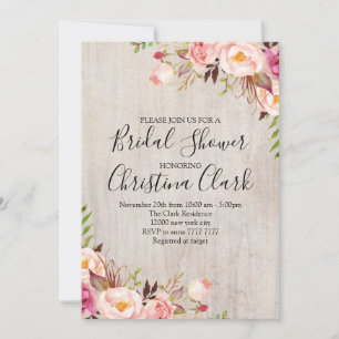 Invitation Boho Floral Rustic Bois Fête des mariées Rose