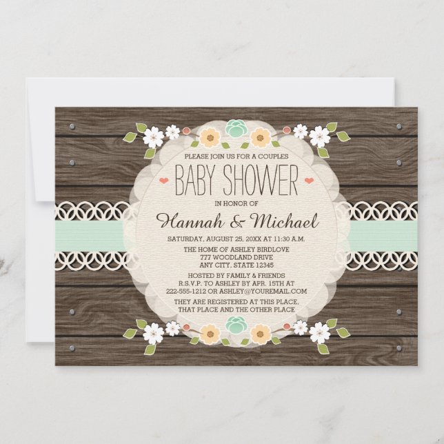 INVITATION BOHO FLORAL RUSTIQUE EN BON ÉTAT COUPLE (Devant)