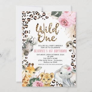 Invitation Boho Floral Safari Wild Un 1er anniversaire 