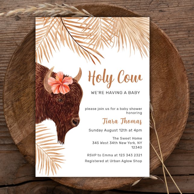 Invitation Boho Floral Saint-Vache Highland Baby shower de la (Boho Floral Holy Cow Highland Cow Baby Shower Invitation)
