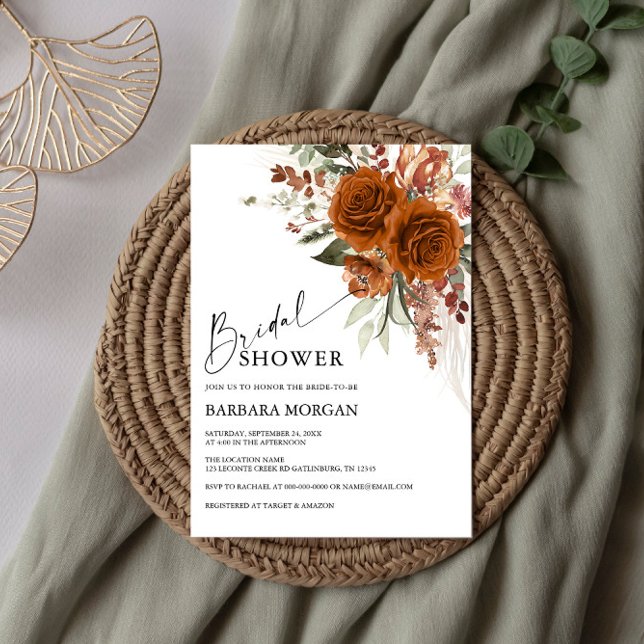 Invitation Boho Floral Terracotta Brûlé Orange Fête des marié (Créateur téléchargé)
