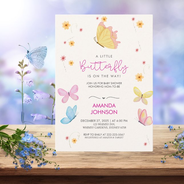 Invitation Boho Floral Un Petit Baby shower Papillon (Créateur téléchargé)