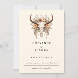 Invitation Boho Floral Vache Crâne Occident Enregistrer la da