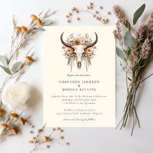 Invitation Boho Floral Vache Crâne Western Mariage