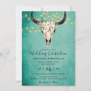 Invitation Boho Floral Vache Crull avec/ Lumières Turquoise M