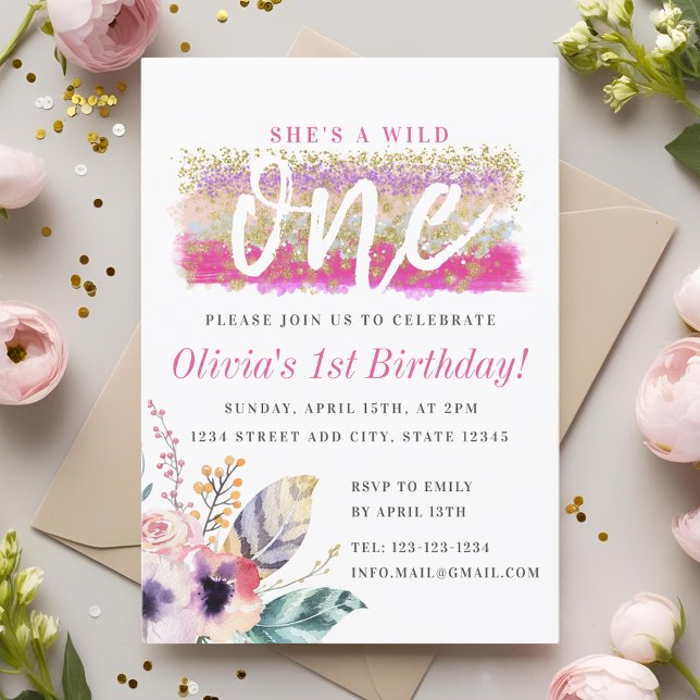 Invitation Boho Floral Wild One Fille Premier Anniversaire (Créateur téléchargé)