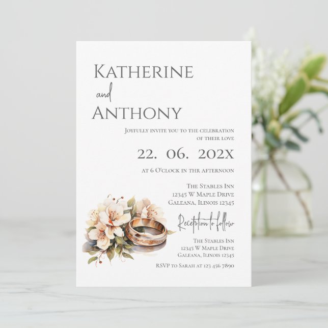 Invitation Boho Floral with ring Wedding  (Debout devant)