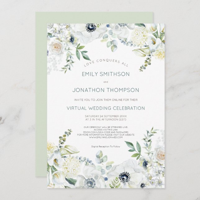Invitation Boho Florals Eucalyptus Feuille Mariage virtuel (Devant / Derrière)