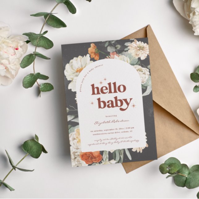 Invitation Boho Flore foncé verdure Botanique | BABY SHOWER (Créateur téléchargé)