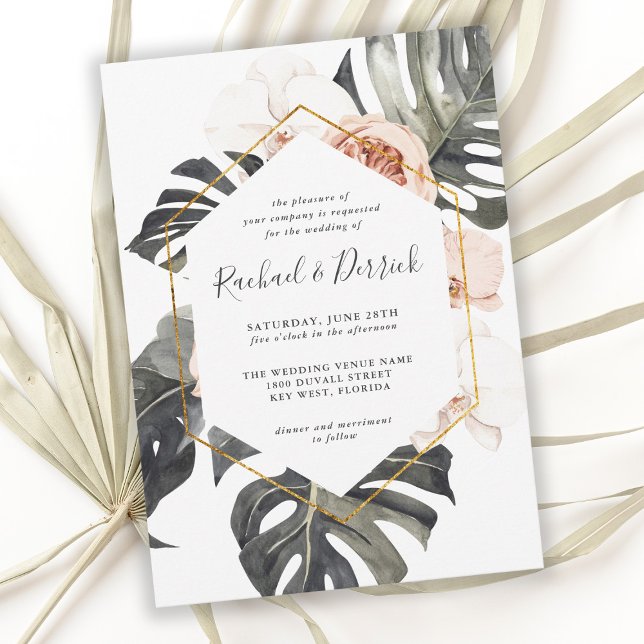 Invitation Boho Flore tropicale avec Mariage de cadre géométr (Créateur téléchargé)