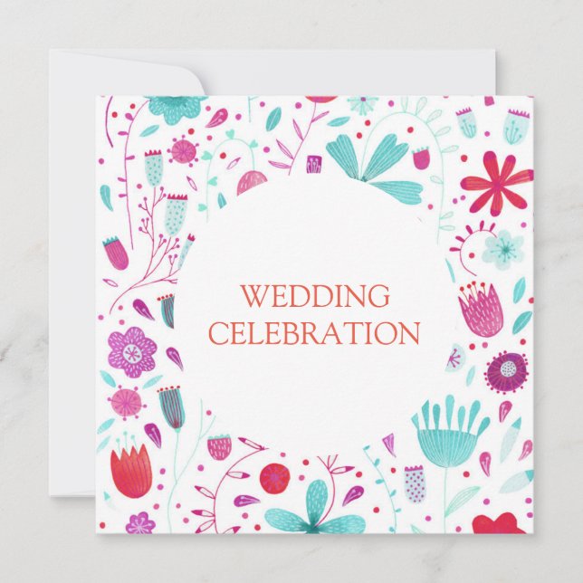 Invitation Boho Flower Meadow Aquarelle Mariage Turquoise (Devant)
