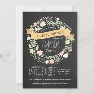 Invitation Boho Flower Wreath Russe Chalkboard Mariage