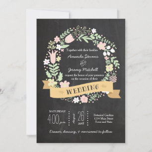Invitation Boho Flower Wreath Russe Chalkboard Mariage