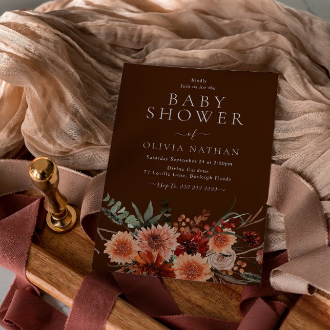 Invitation Boho Flowers Automne Été Automne Baby shower d'aut (Créateur téléchargé)