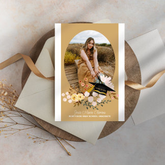 Invitation Boho Flowers & Casquette Graduation Photo Invitati