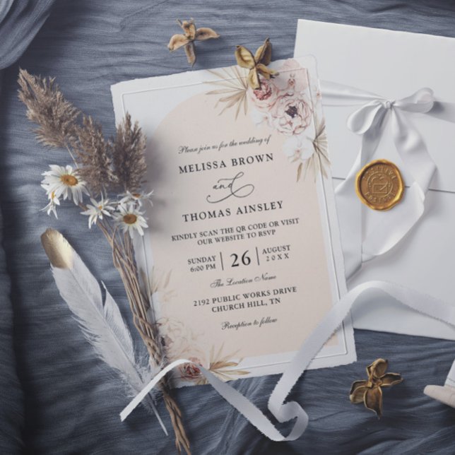 Invitation Boho Flowers Elegant Modern Budget QR Code Wedding (Créateur téléchargé)