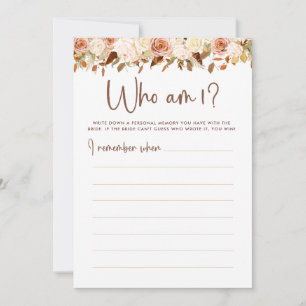 Invitation Boho Flowers Fall Who Am I Fête des mariées Game C