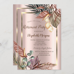 Invitation Boho Flowers Gold Frame, Rose Gold Retirement