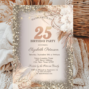 Invitation Boho Flowers, Lumières Parties scintillant Cadre 2