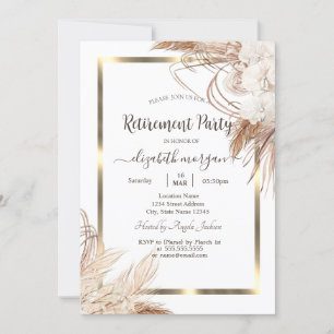 Invitation Boho Flowers Pampas Grass Gold Frame Retirement