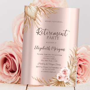 Invitation Boho Flowers Pampas Rose Gold Retraite Party